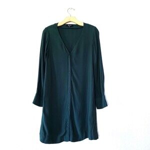 NEW Madewell Long Sleeve Button Front Novel Dress Smoky Spruce Green Minimal XXS